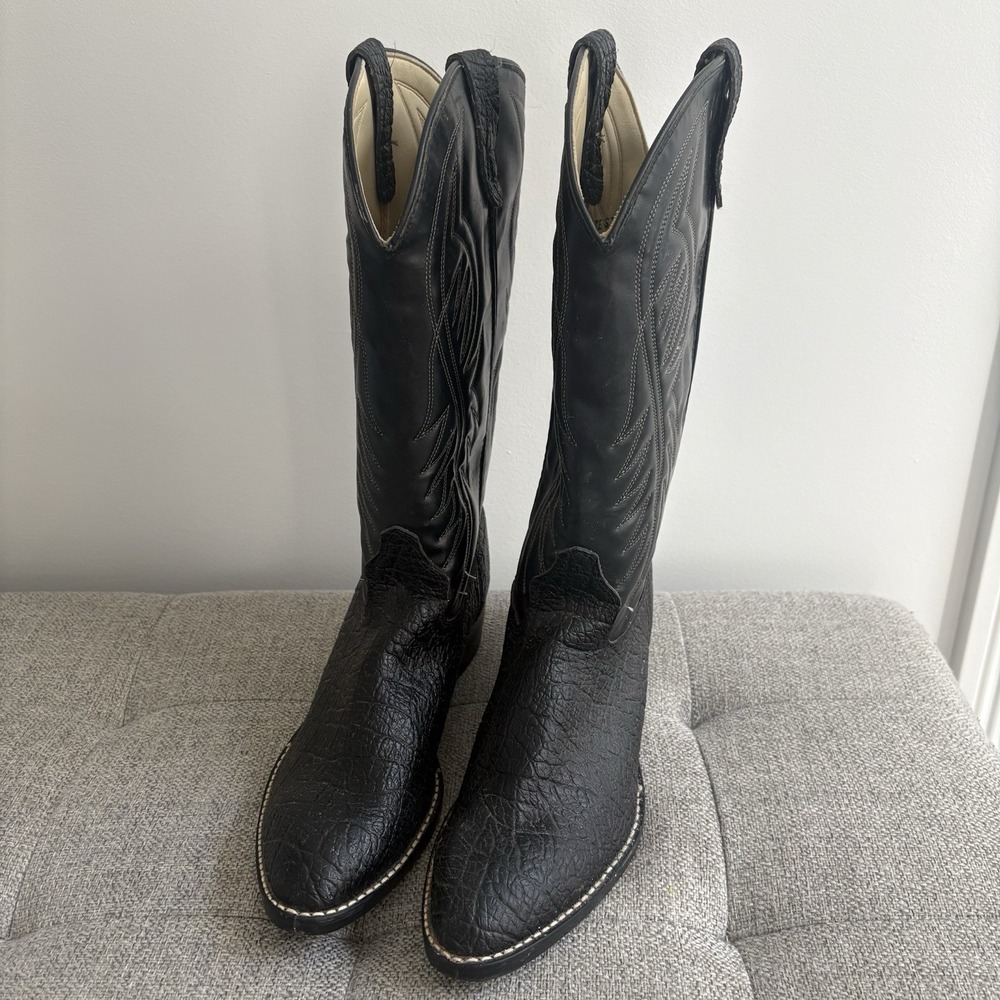 Bronco Cowgirl Boots Women's Sz 10,5 Black Faux Leather USA Western WM1950 2745
